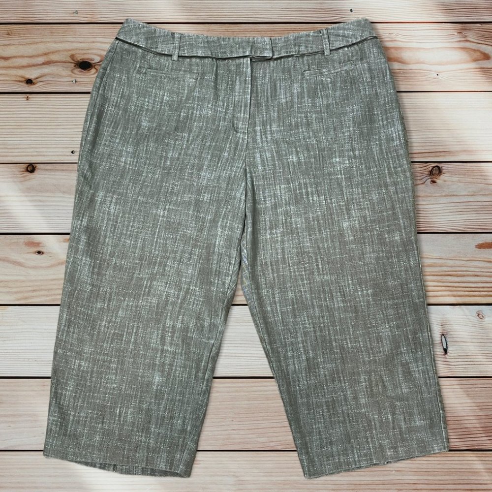 Larry Levine Woman Stretch Womens Olive Green Capri Cropped Pants Pockets 16W